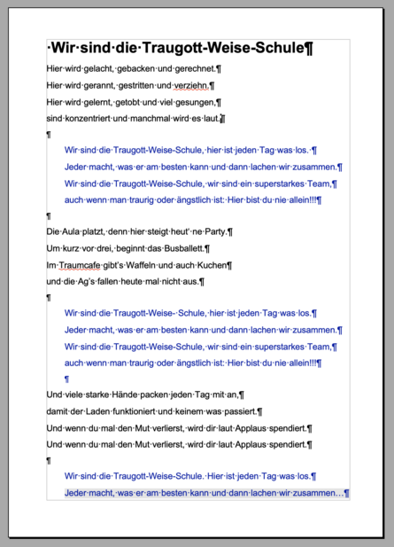 Text des neunen TWS Schulsongs